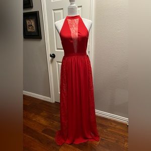 NWT Express Maxi Halter Dress Lace Sleeveless Red Sz 4